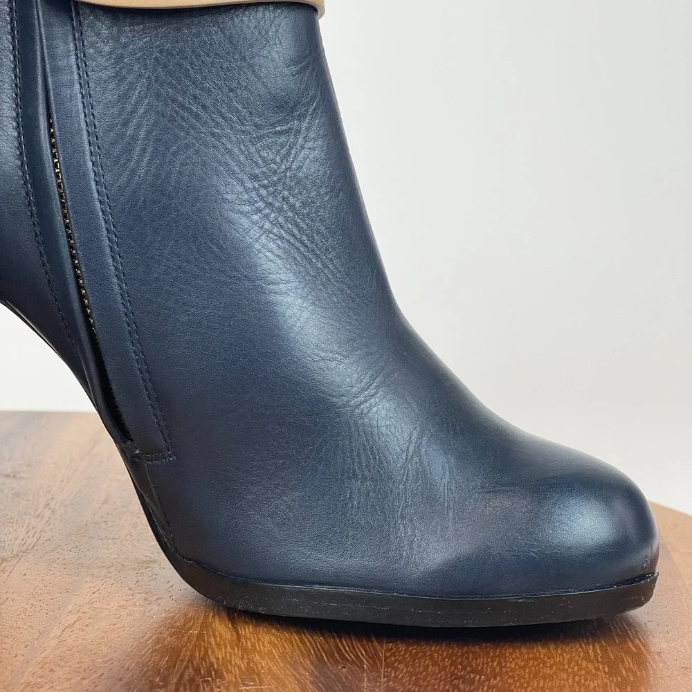 Womens‎ Jil Sander Blue Brown Leather Heeled Ankle Booties Boots Size 35 US 5 M
